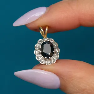 9ct Gold Sapphire Diamond Cluster Charm, 0.80ct Sapphire