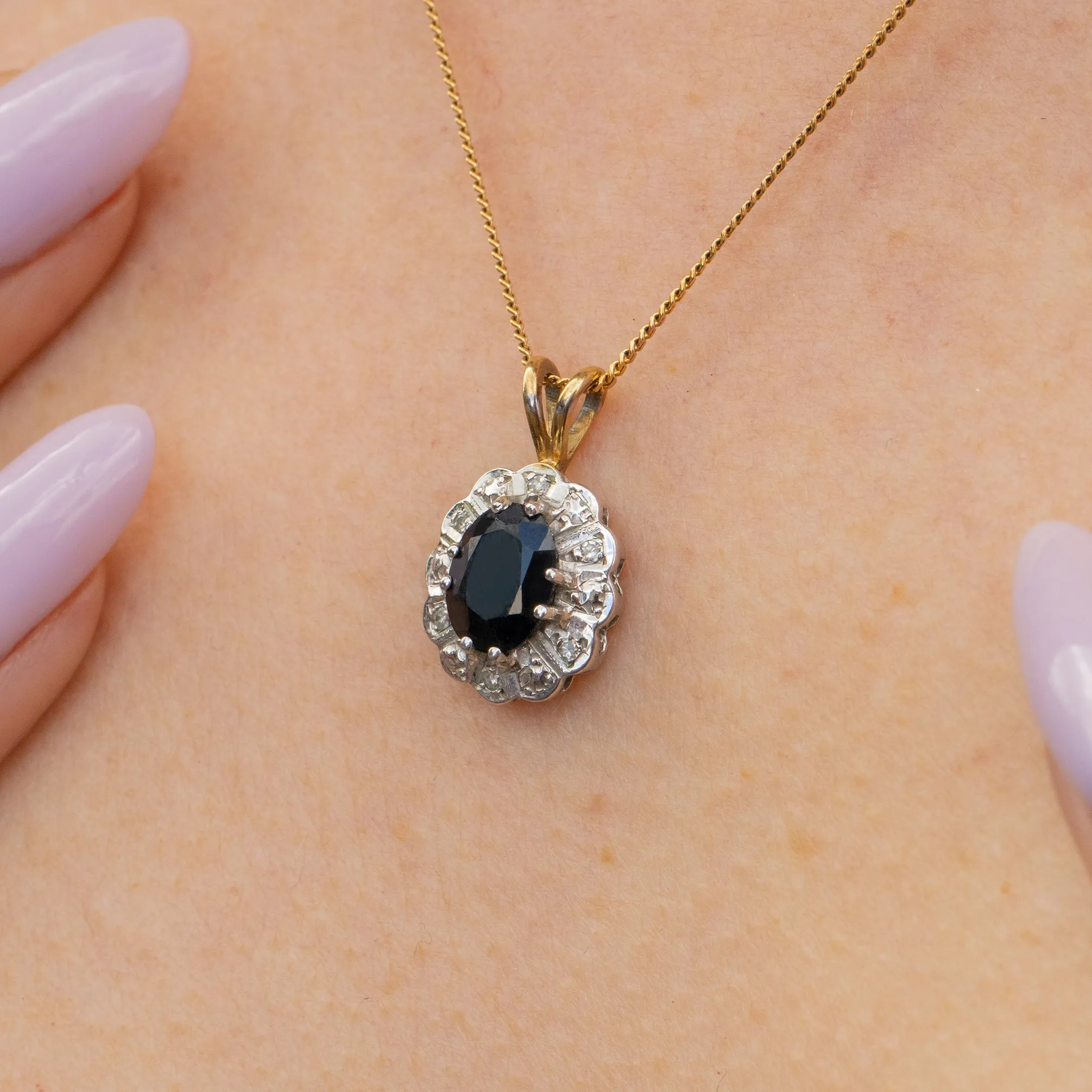 9ct Gold Sapphire Diamond Cluster Charm, 0.80ct Sapphire