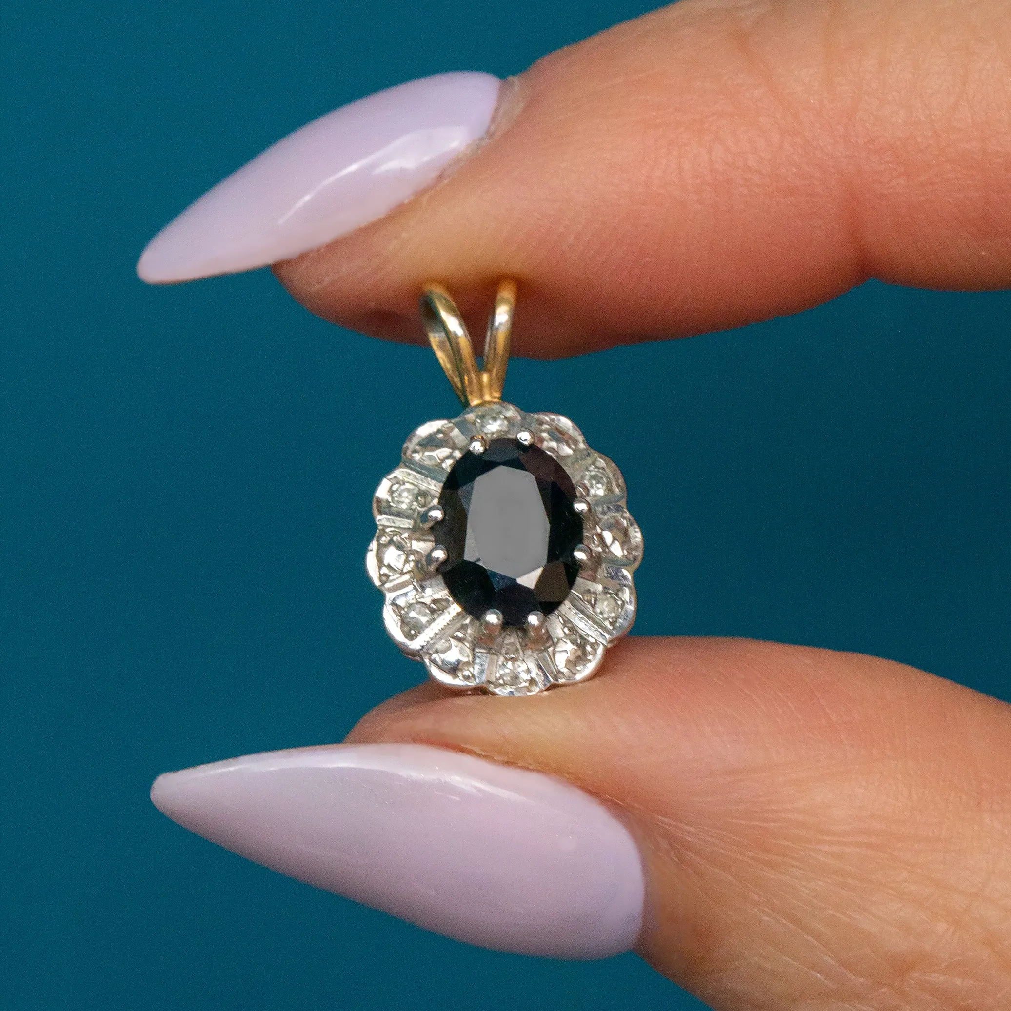 9ct Gold Sapphire Diamond Cluster Charm, 0.80ct Sapphire