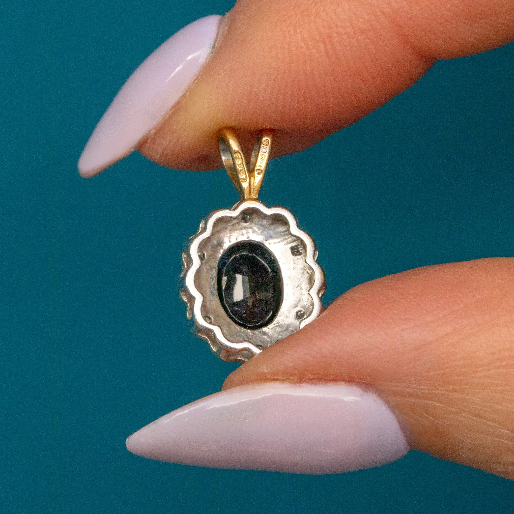 9ct Gold Sapphire Diamond Cluster Charm, 0.80ct Sapphire
