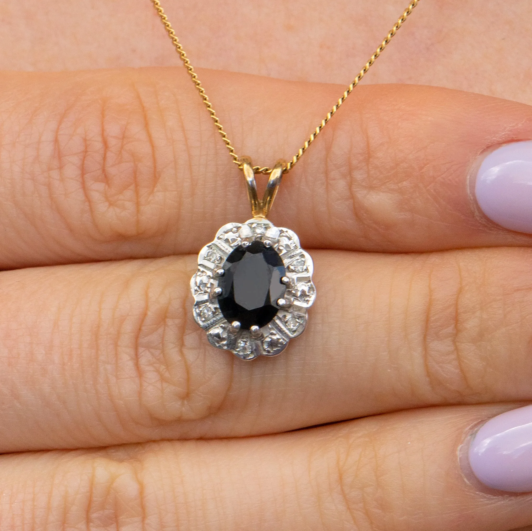9ct Gold Sapphire Diamond Cluster Charm, 0.80ct Sapphire