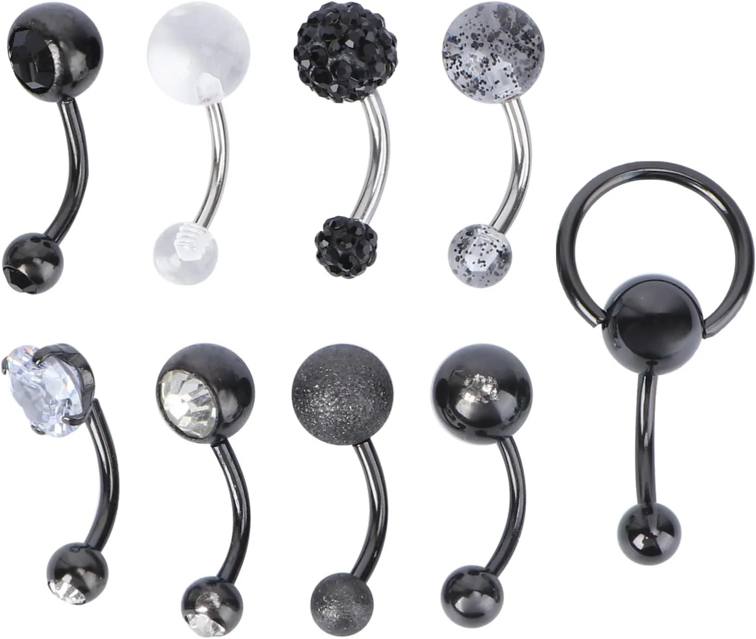 9Pcs Delicate Belly Button Rings Mixed and Zircon Navel Jewelry for Body Piercing Stylish and Elegant Adornment for Women