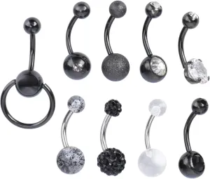9Pcs Zircon Belly Button Rings Navel Piercings Adornment Jewelry for Women Accessory for Summer and Special Occasions