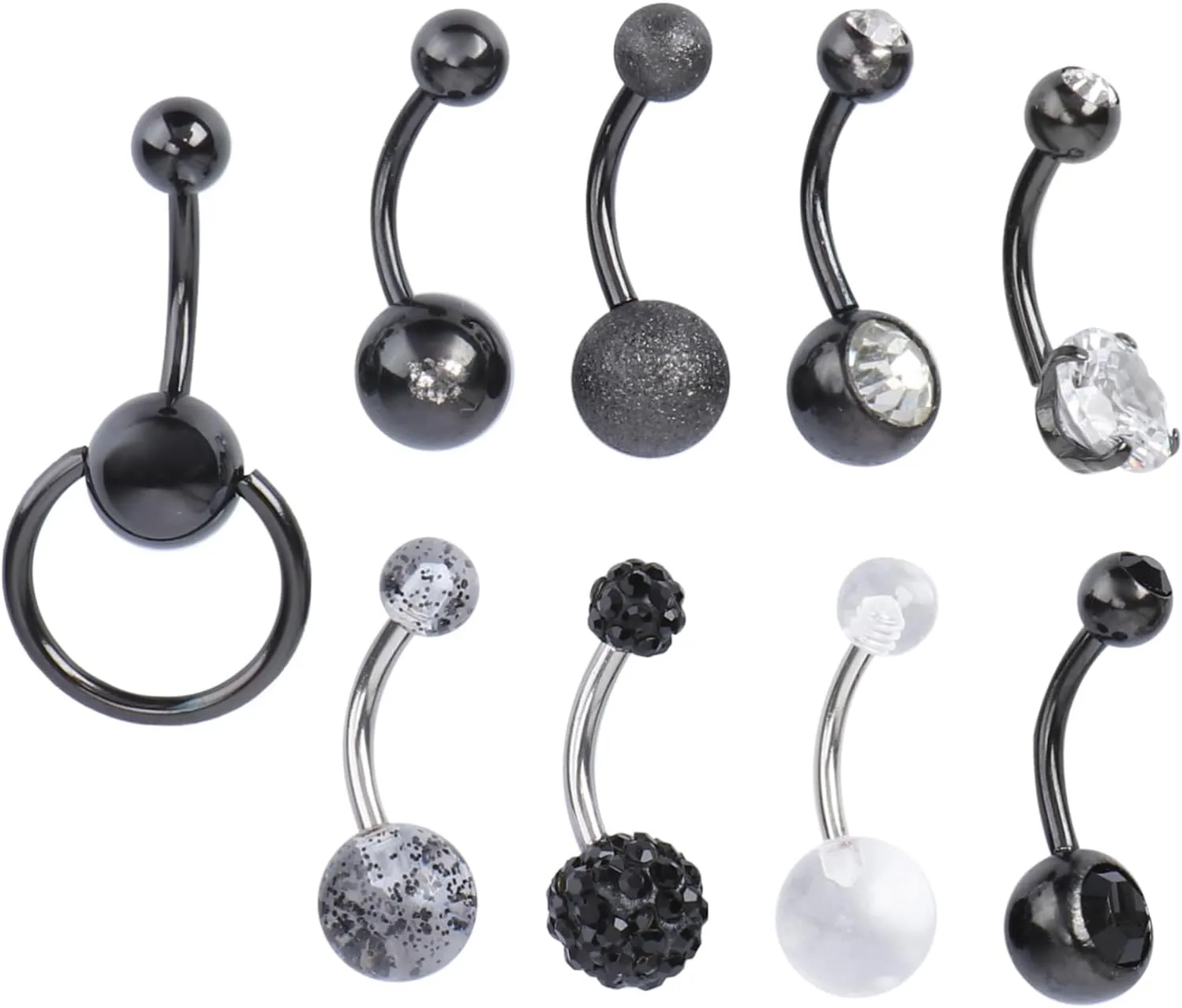 9Pcs Zircon Belly Button Rings Navel Piercings Adornment Jewelry for Women Accessory for Summer and Special Occasions