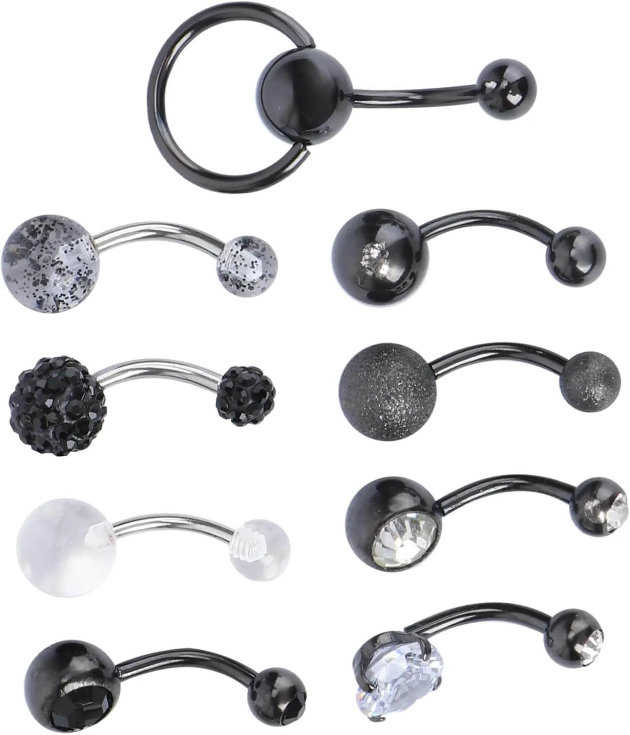 9Pcs Zircon Navel Rings Stylish Belly Button Studs for Women Durable and Elegant Body Piercing Jewelry for Halloween and Everyday Wear