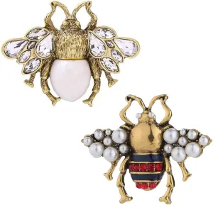 Acxico 2Pcs Vintage Simulated Rhinestone Pearl Bee Pin Brooch Antique Pin Women Brooches Pin Honeybee Costume Jewelry Creative Gifts