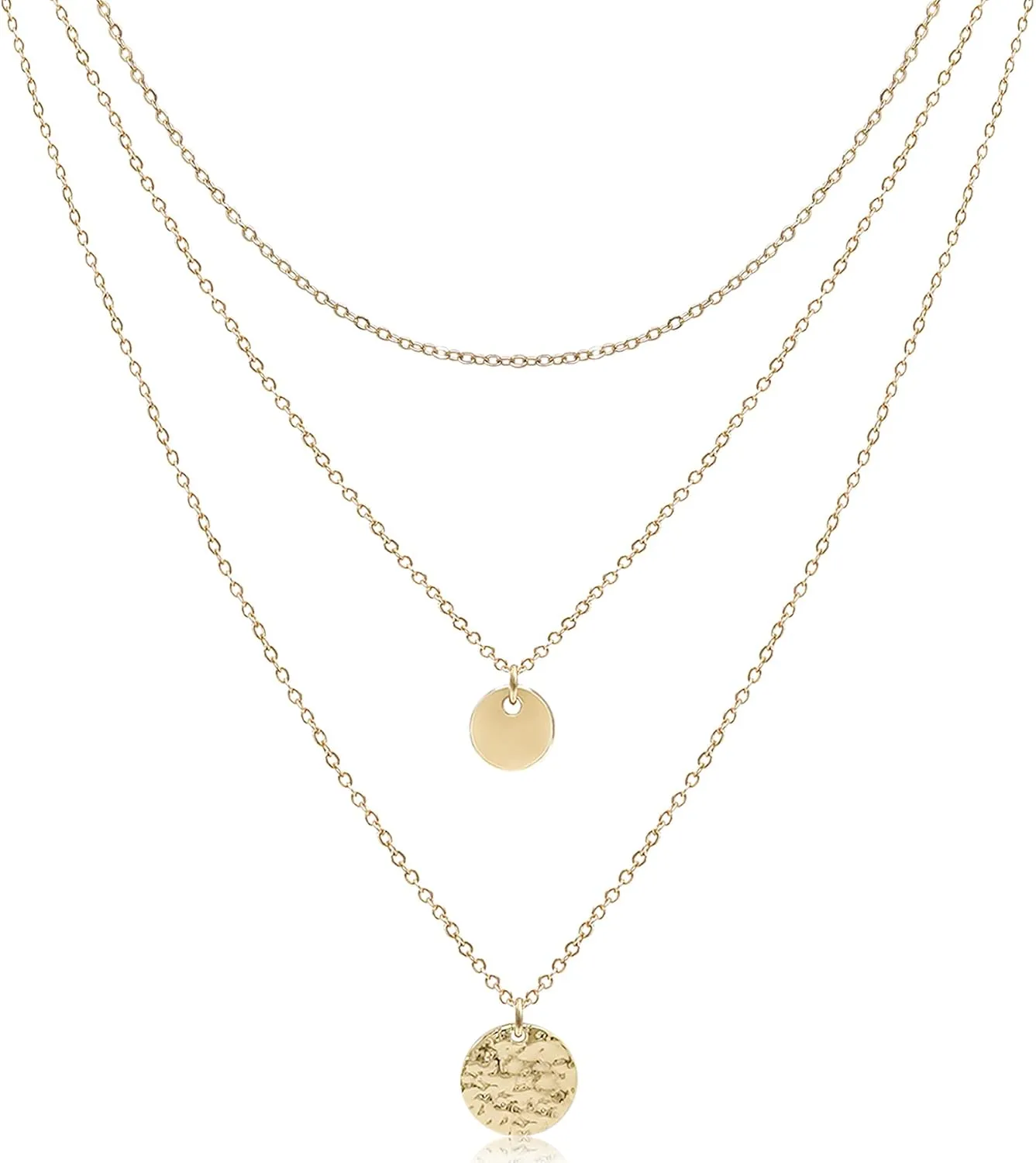 Aisansty Dainty Layered Choker Necklaces Handmade Coin Tube Star Pearl Pendant Multilayer Adjustable Layering Chain Gold Plated Necklaces Set for Women