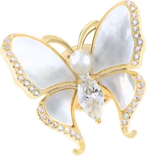 Alilang Womens Antique Silvery Tone Pink Rhinestones Pearlescent Bug Eyed Butterfly Brooch Pin