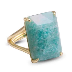 Amazonite Ring, Natural Blue Gemstone Rings for Women, Adjustable Gold Ring for Amazonite Jewelry, Rectangle Healing Crystal Ring Jewelry Gift