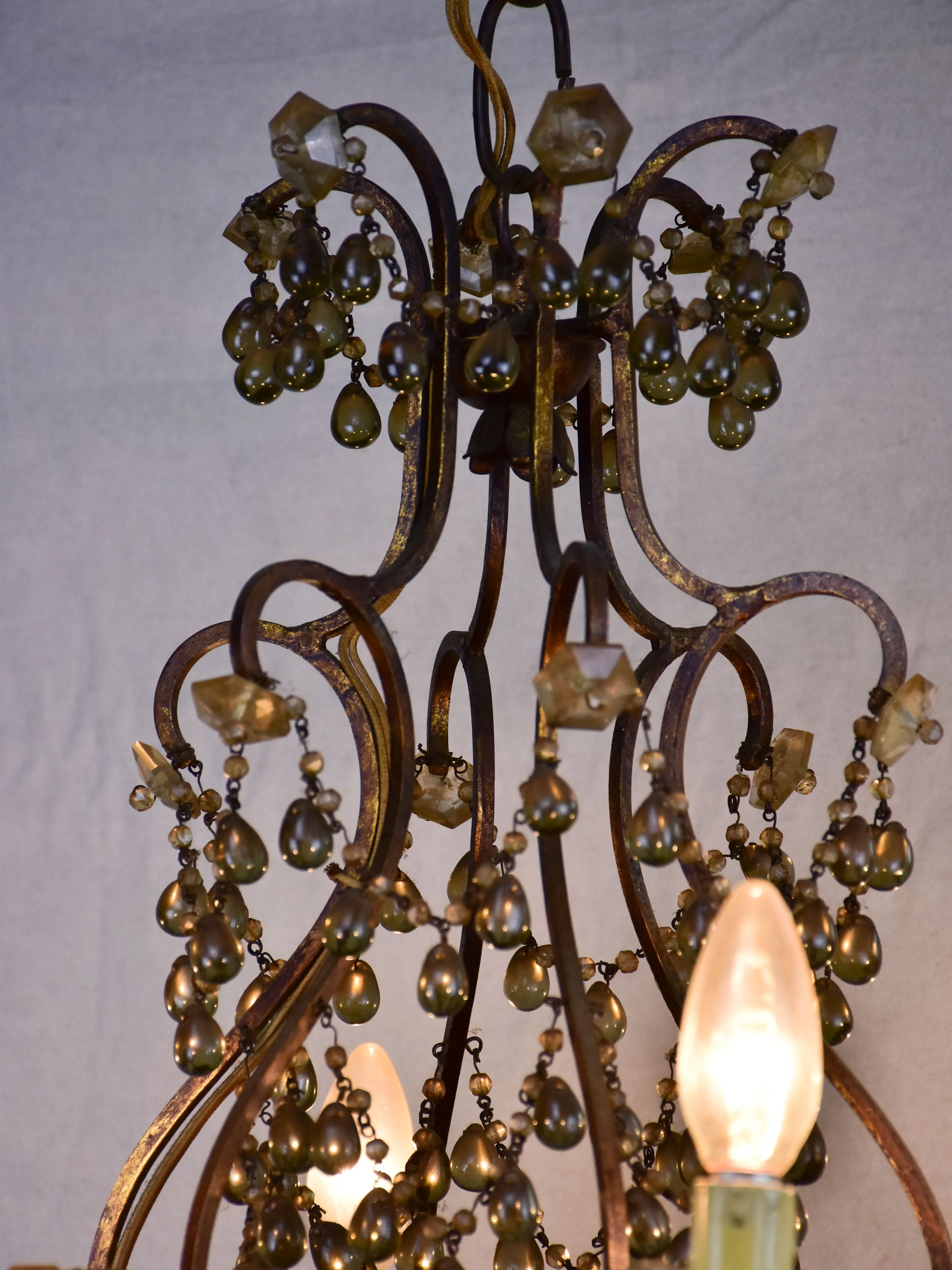 Antique Italian chandelier with glass pendants
