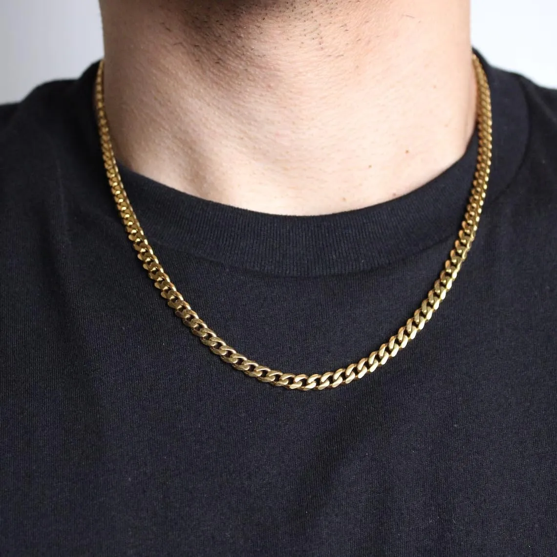 ASCOMY 3/5mm Gold Necklace for Men | 14K Gold Plated Chain Necklace for Men Cut Cuban Link Curb Chain Necklace for Women Men Cross Necklace Simple Jewelry Gift for Men Available in 18/20/22/24/30 inch