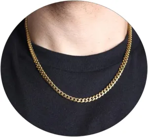 ASCOMY 3/5mm Gold Necklace for Men | 14K Gold Plated Chain Necklace for Men Cut Cuban Link Curb Chain Necklace for Women Men Cross Necklace Simple Jewelry Gift for Men Available in 18/20/22/24/30 inch