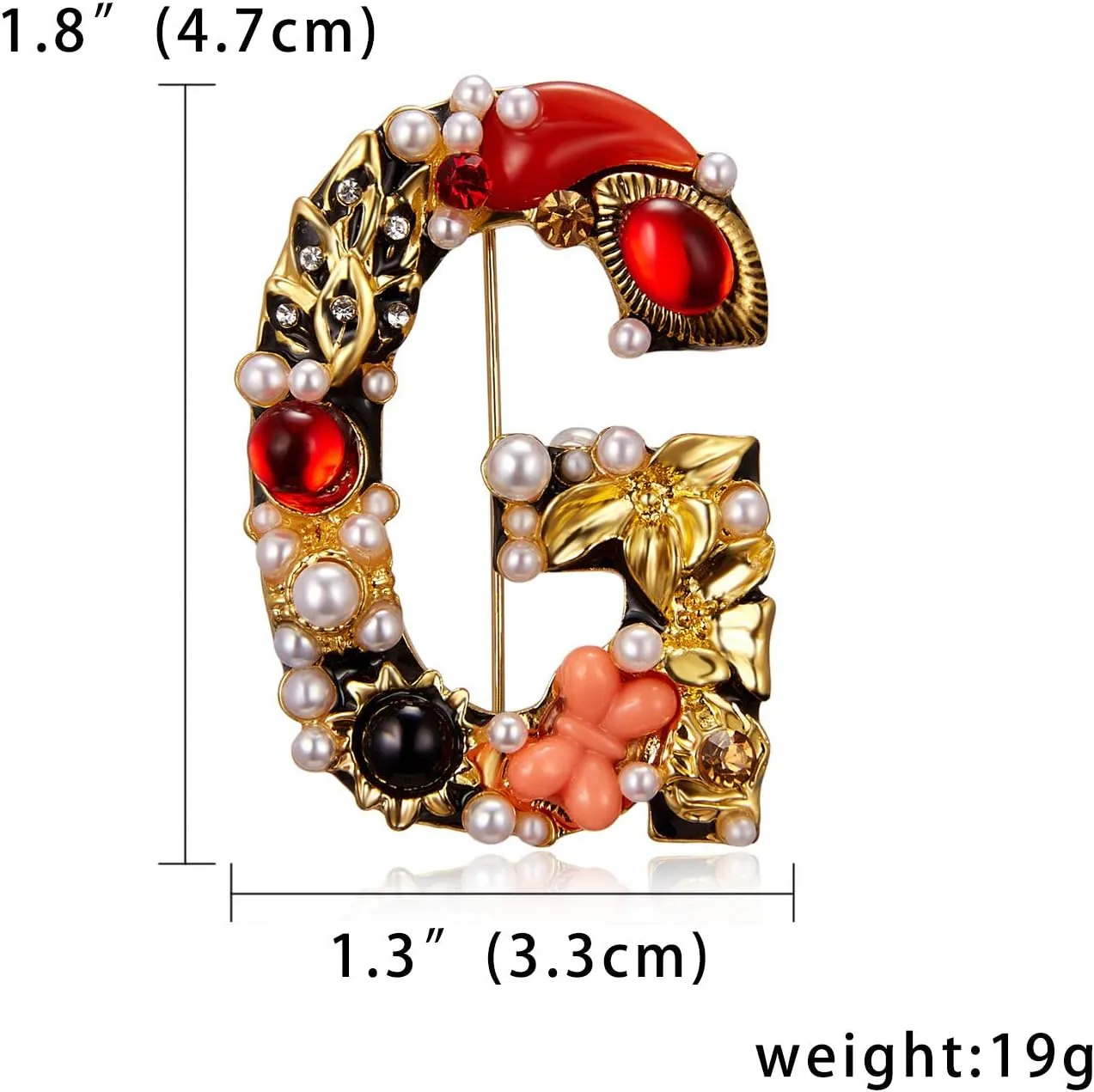 Baroque Letters Brooch Gold Plated Metal Stone Pearl Rhinestone Colorful Lapel Pin Brooches Collar