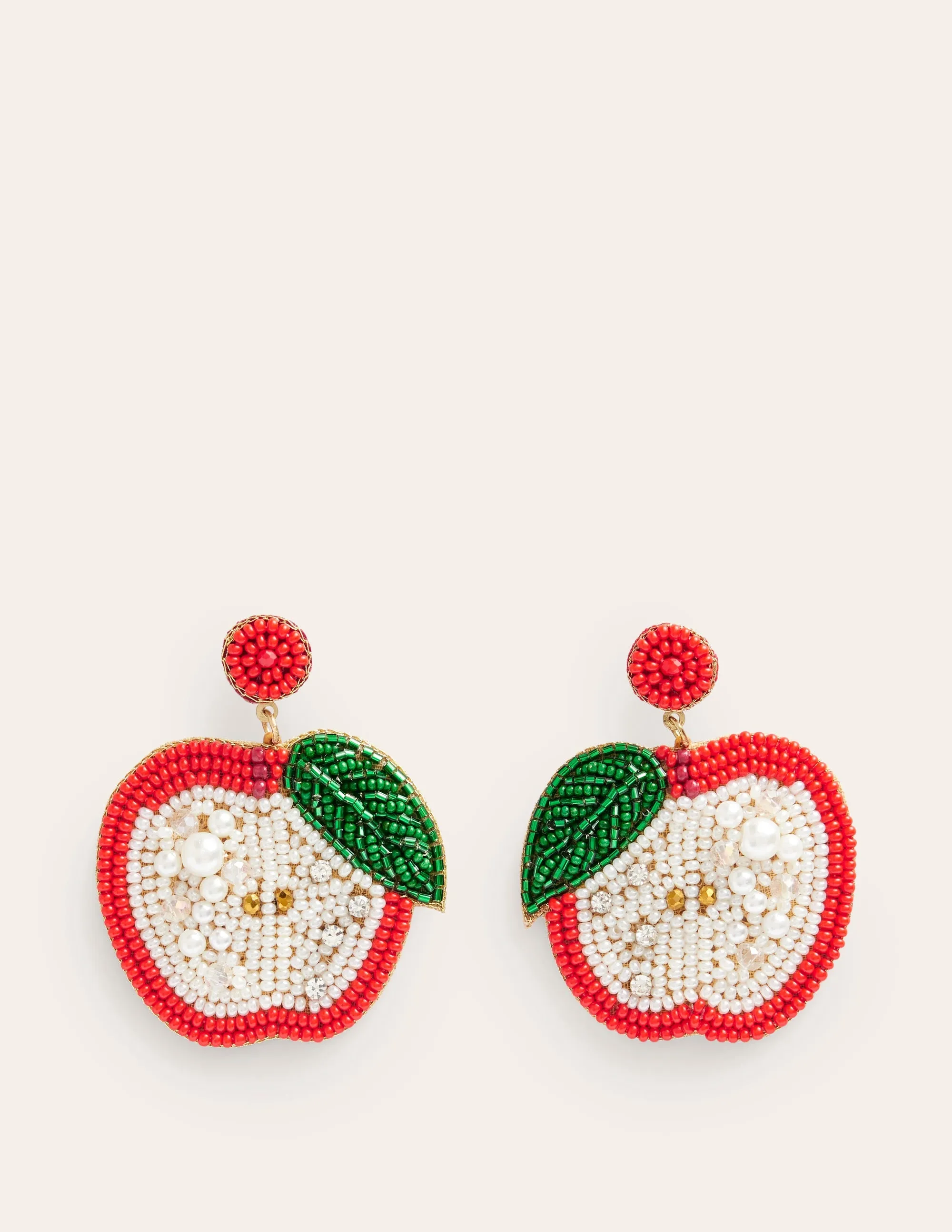 Beady Motif Earrings-Apples