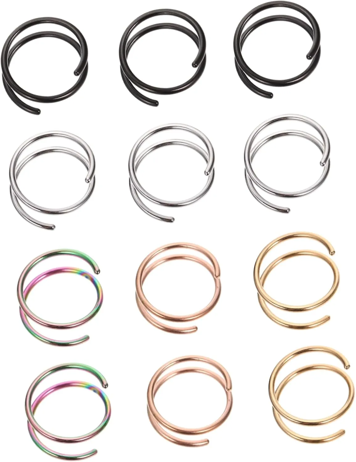 Beaupretty 12Pcs Spiral Nose Rings Hoops for Nose Piercing Jewelry Comfortable and Skin Friendly for All Occasions for Her