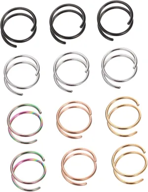 Beaupretty 12Pcs Spiral Nose Rings Hoops for Nose Piercing Jewelry Comfortable and Skin Friendly for All Occasions for Her