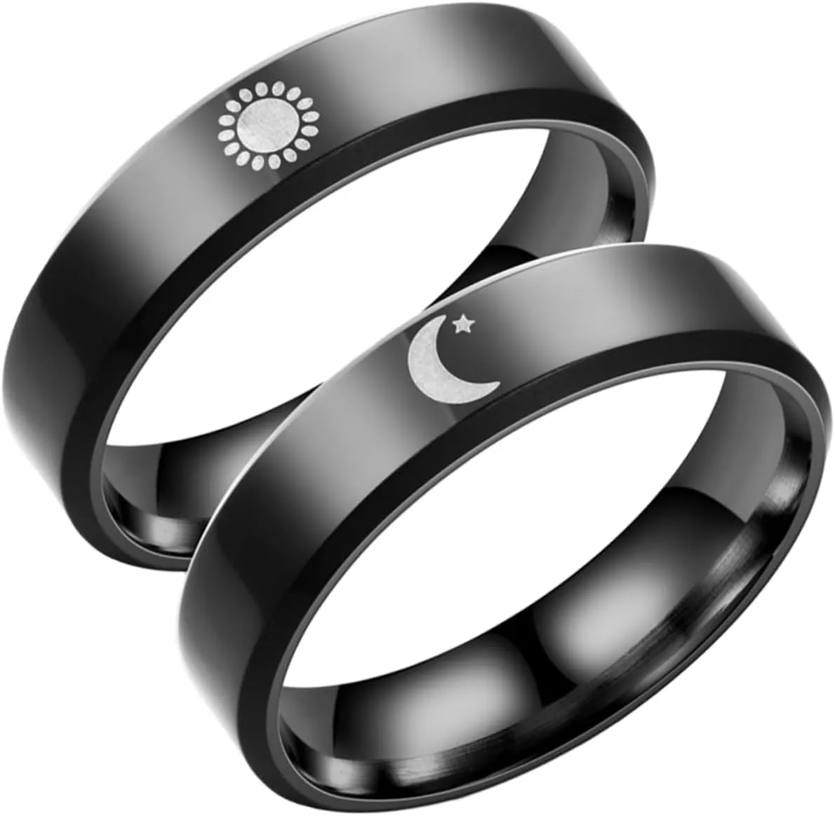Beaupretty Couples Ring Set Sun Moon Stainless Steel Promise Rings for Boyfriend Girlfriend