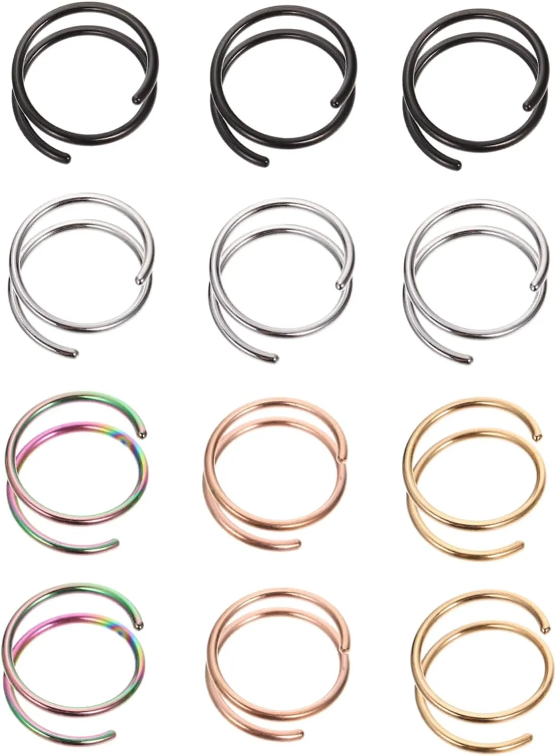 BESPORTBLE 12Pcs Colorful Nose Rings Hoops Spiral Nose Piercing Jewelry for Parties Dance Costumes Photo Props Choice
