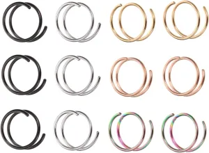 BESPORTBLE 12pcs Nose Ring Nose Piercing Hoops Nose Piercings Nose Jewelry Nose Hoops Nose Piercing Jewelry Nose Piercing Rings 316 Stainless Steel