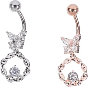 BESPORTBLE 2Pcs Butterfly Shaped Navel Rings for Women Delicate Piercing Accessories and Stylish Belly Button Jewelry Cute Body Piercing Adornments