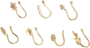 BESPORTBLE 7pcs Gold Nose Studs Non-piercing Nose Jewelry for Women Men Fashion Earring Clip