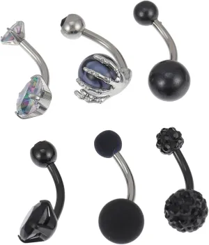 BESPORTBLE Fashionable Navel Rings Set 6 Pcs Stainless Steel Dainty Belly Jewelry Charming Belly Piercings