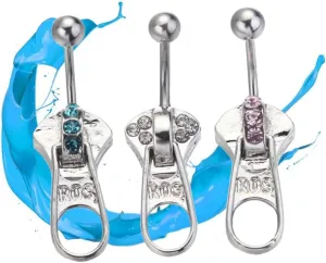 BESTYASH Belly Button Ring Set 3pcs Zipper Navel Piercing Jewelry High Shine Decoration for Parties Events Random Style