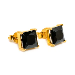 Black Spinel Gemstone Stud for Woman 925 Sterling Silver Earrings for Girls Ear cuff 7x7 mm (Yellow Gold Plated)