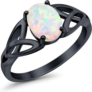 Blue Apple Co. Solitaire Celtic Shank Engagement Ring Oval Lab Created White Lab Black Tone Plated 925 Sterling Silver