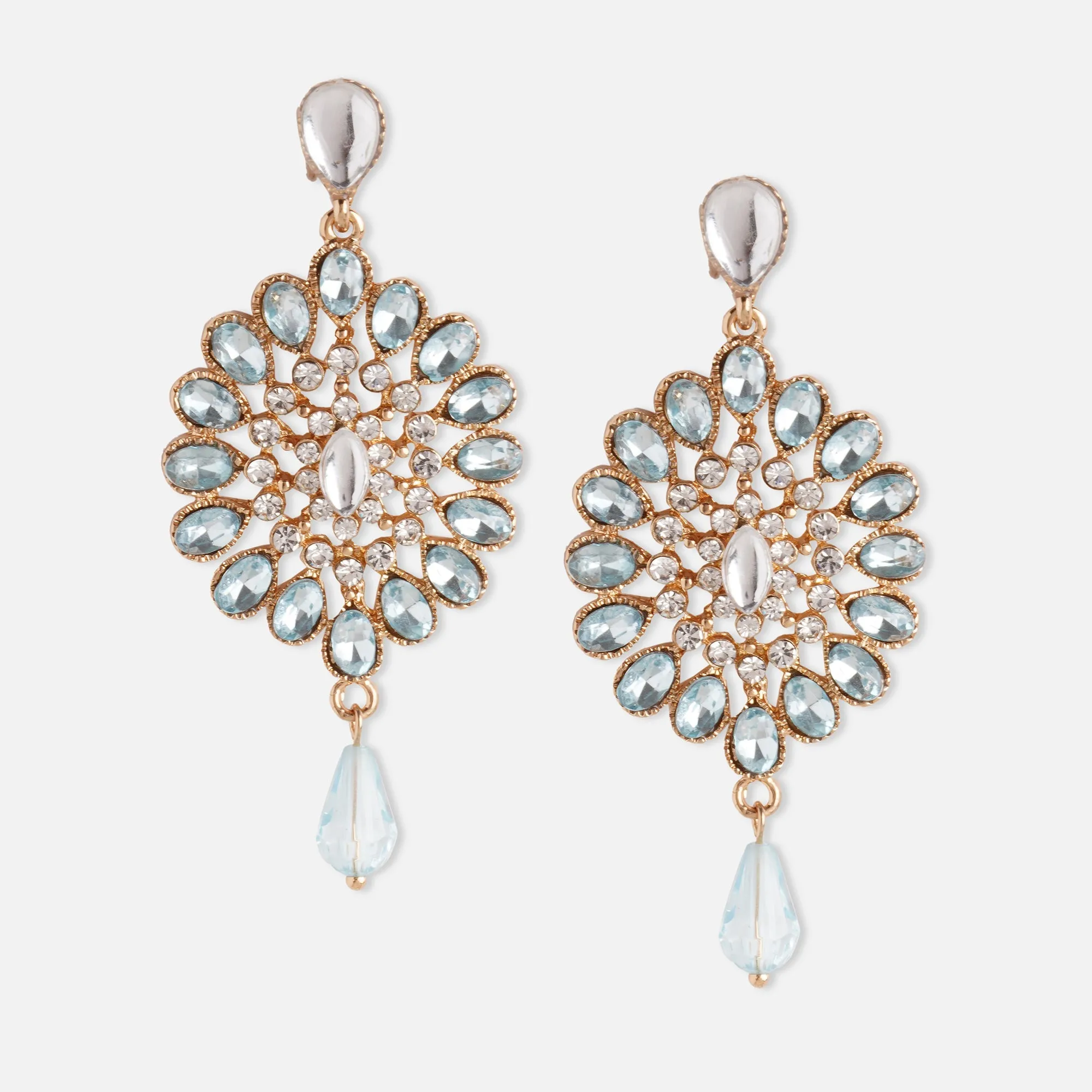 BLUE KUNDAN LONG DROP EARRING