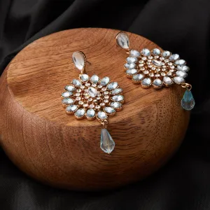 BLUE KUNDAN LONG DROP EARRING