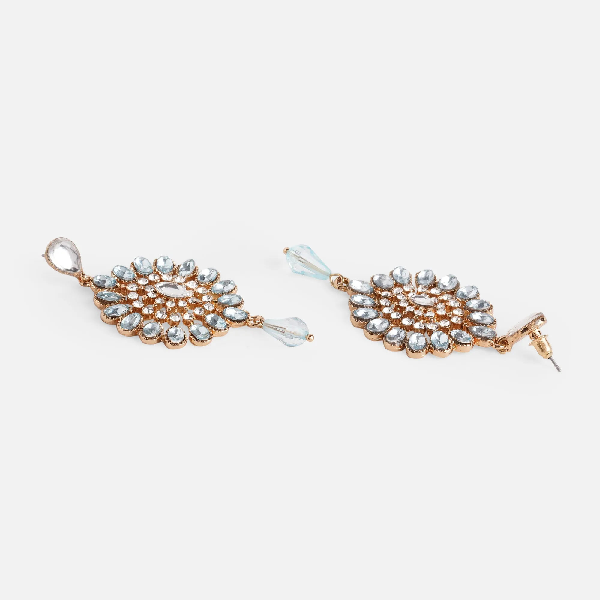 BLUE KUNDAN LONG DROP EARRING