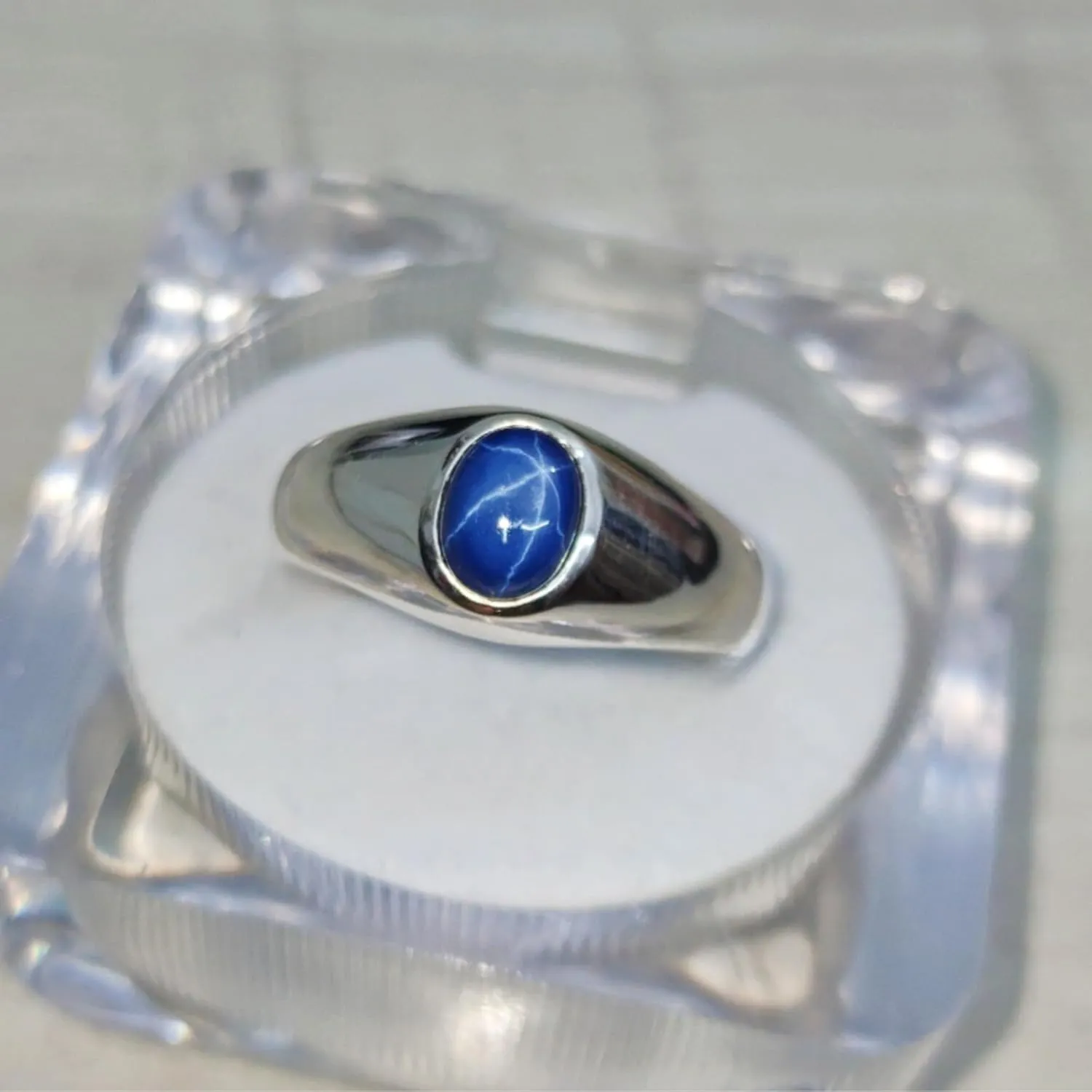 Blue Star Sapphire Men's 925 Sterling Silver Designer Rings - Classic Style with 8x6MM Oval 6 Rays Star Gemstone Accents - Birthstone Rings