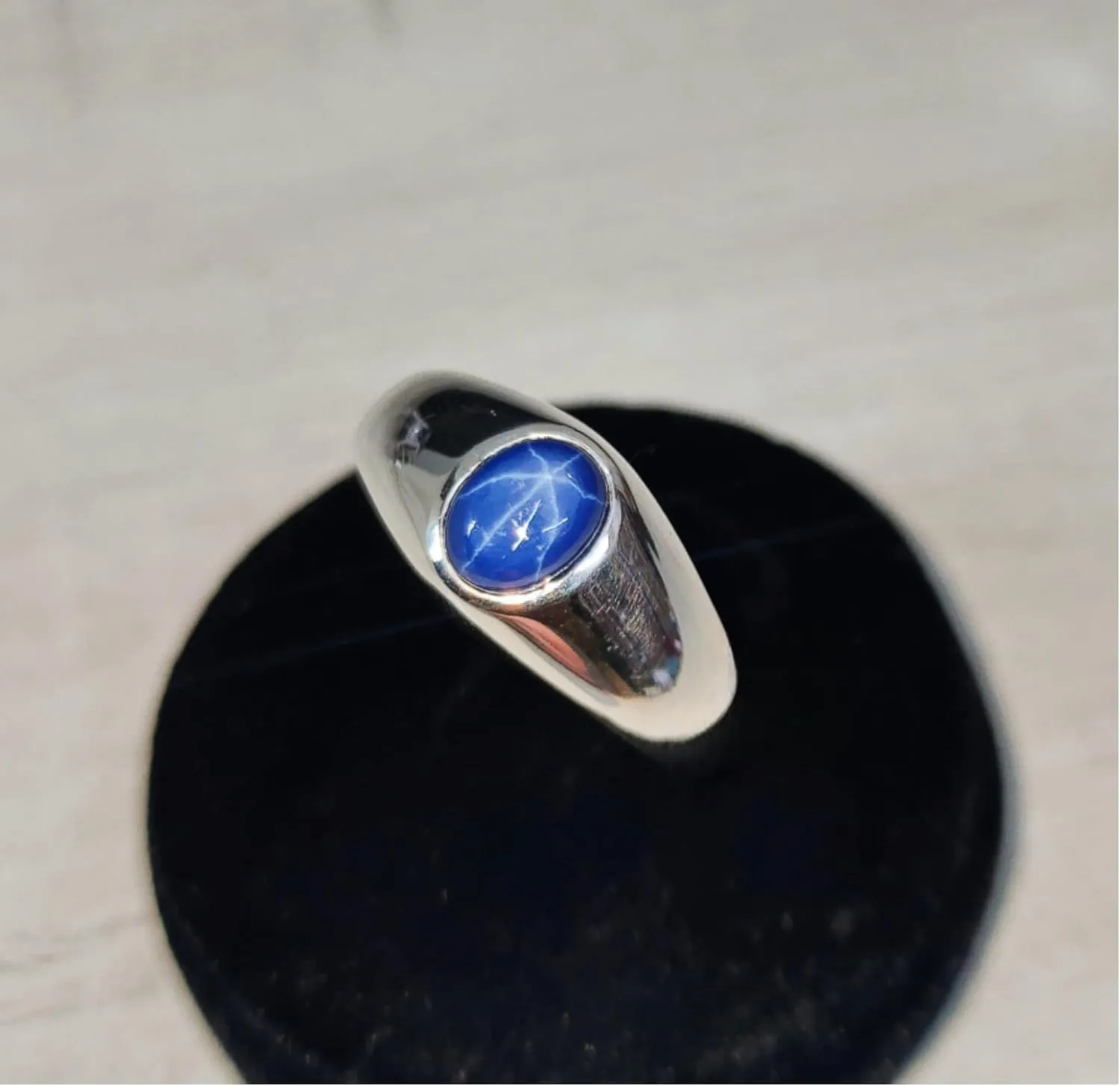 Blue Star Sapphire Men's 925 Sterling Silver Designer Rings - Classic Style with 8x6MM Oval 6 Rays Star Gemstone Accents - Birthstone Rings