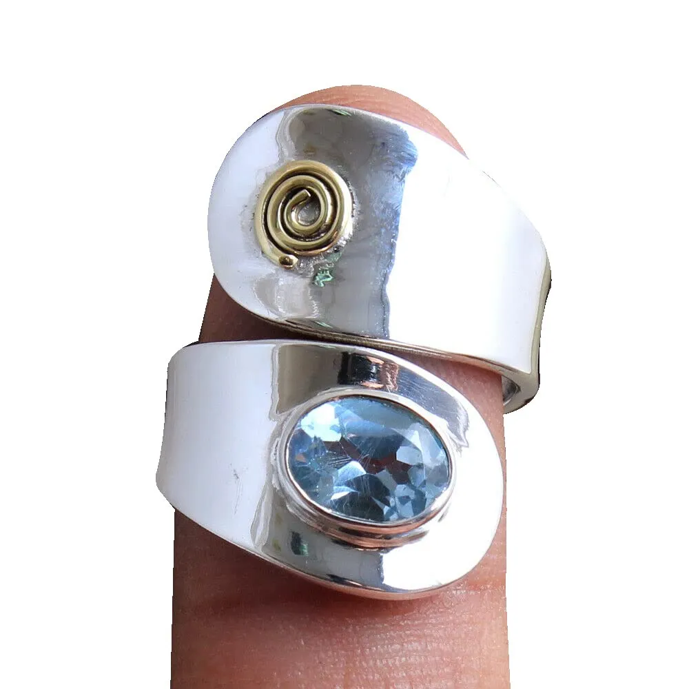Blue-Topaz 925 Sterling Silver Rings for Women, Blue Bridesmaid Rings, Oval Gemstone Rings, Adjustable Rings, bezel Set Handmade Rings Mother's Day Gift