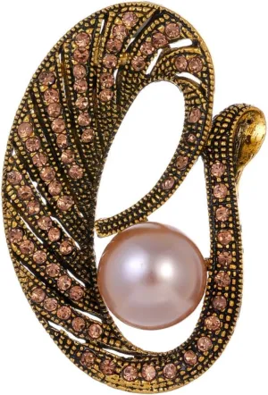 Brooch 1 Piece Vintage Rhinestone Pearl Brooch Women'S Sweater Accessory Corsage Pin Antique Gold