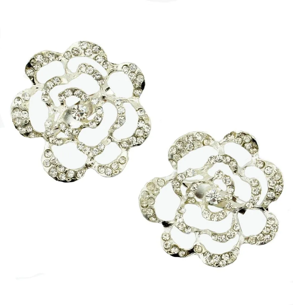 Brooch BR51 Beautiful Elegant Clear Crystal Silver Tone Rose - Pack of 2