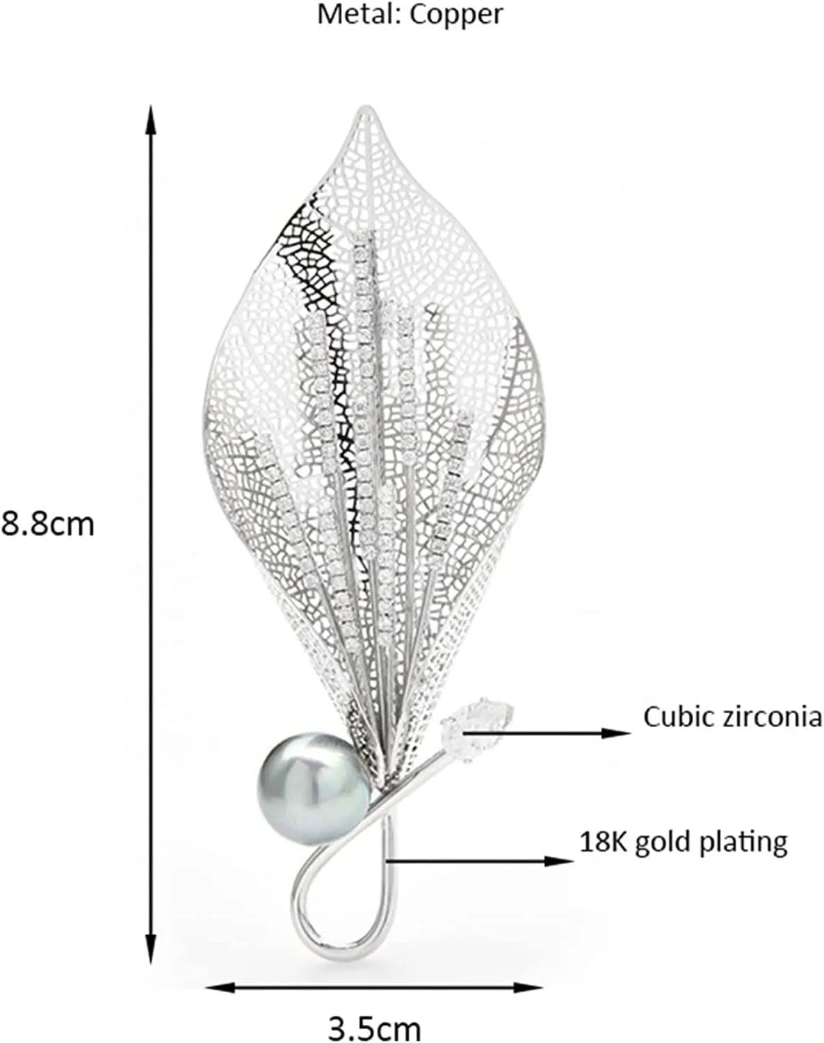 Brooch Ladies Fashion Accessories Ladies Elegant Large Hollow Lily Brooch Luxury Pearl Flower Party Banquet Brooch Brooch (Color : Silver)