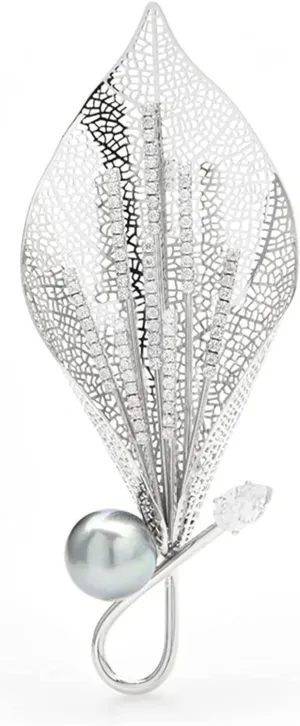 Brooch Ladies Fashion Accessories Ladies Elegant Large Hollow Lily Brooch Luxury Pearl Flower Party Banquet Brooch Brooch (Color : Silver)