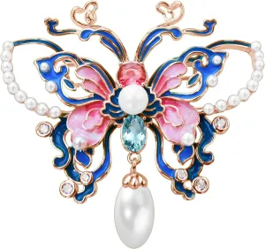 Brooches For Women,14k Gold Plated Copper,Cubic Zirconia Butterfly Enamel Brooch Pins For Women Cubic Zirconia BroachButterfly Broach