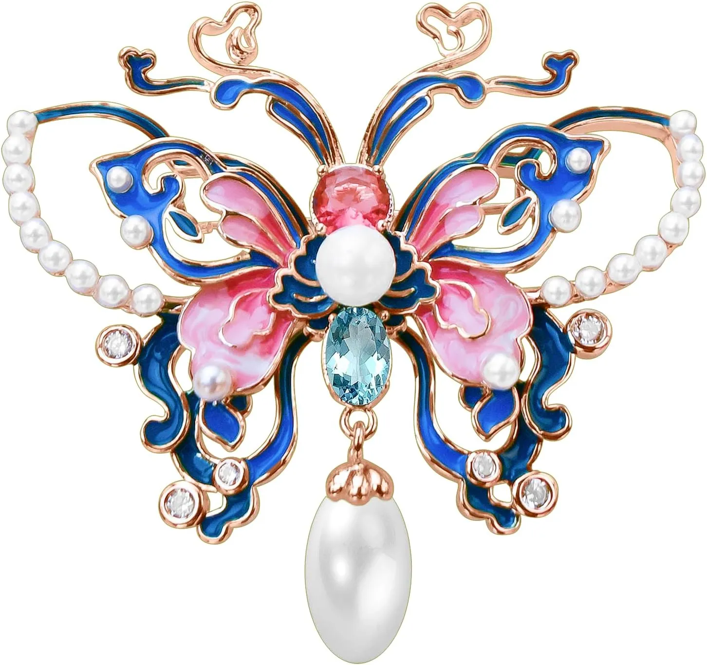 Brooches For Women,14k Gold Plated Copper,Cubic Zirconia Butterfly Enamel Brooch Pins For Women Cubic Zirconia BroachButterfly Broach