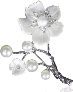 Brooches White Pearl Flower Brooch Natural Shell Flower Scarf Buckle Pins Wedding Party Jewelry Accessories Bridal Brooches Pin Women