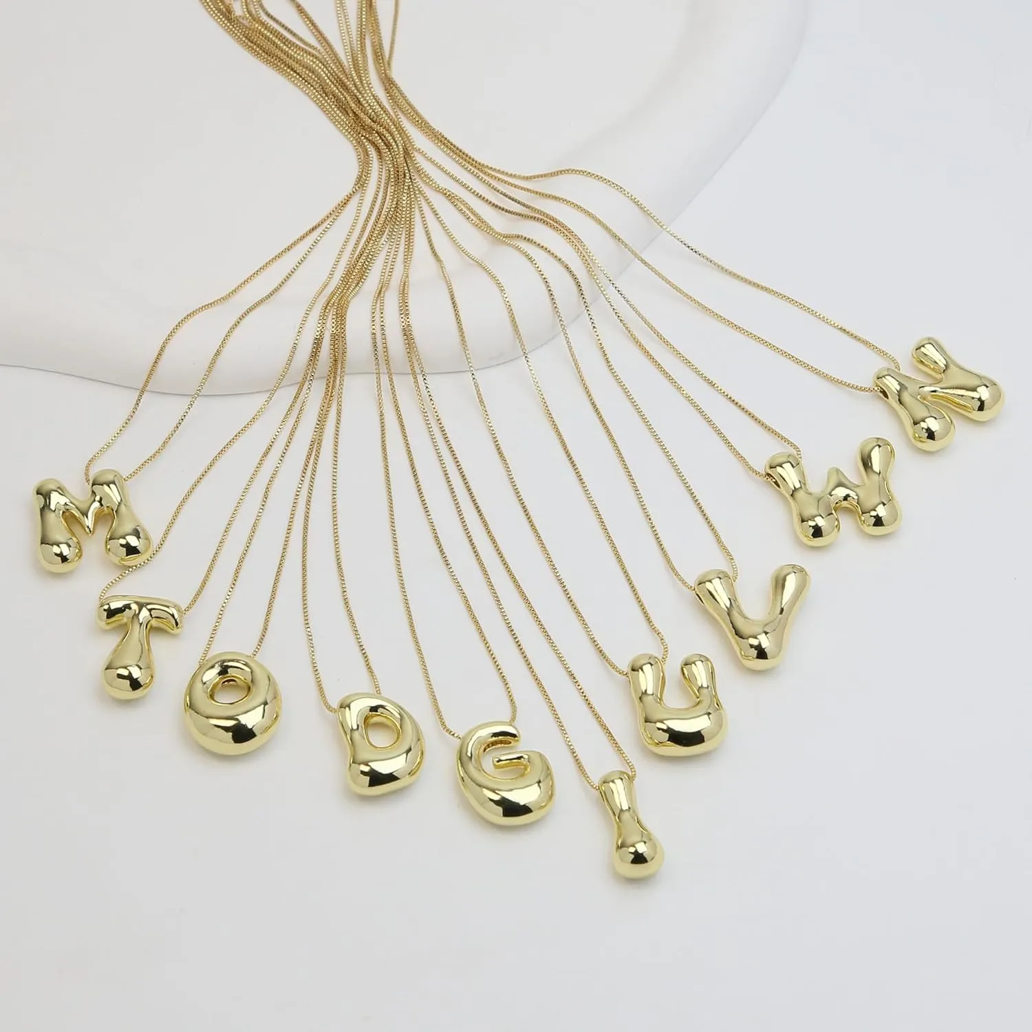 Bubble Letter Necklace For Women, Dainty Balloon Initial Necklaces 14k Gold Plated Chain Pendant Alphabet Necklaces Charm Simple Gift Jewelry