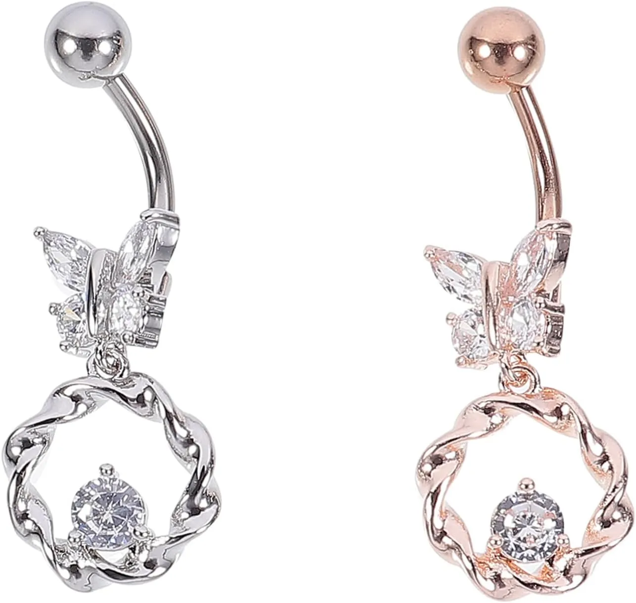 Butterfly Belly Button Rings 2pcs Rose Gold Piercing Jewelry Perfect for Street Photography and Summer