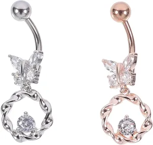 Butterfly Belly Button Rings 2pcs Rose Gold Piercing Jewelry Perfect for Street Photography and Summer