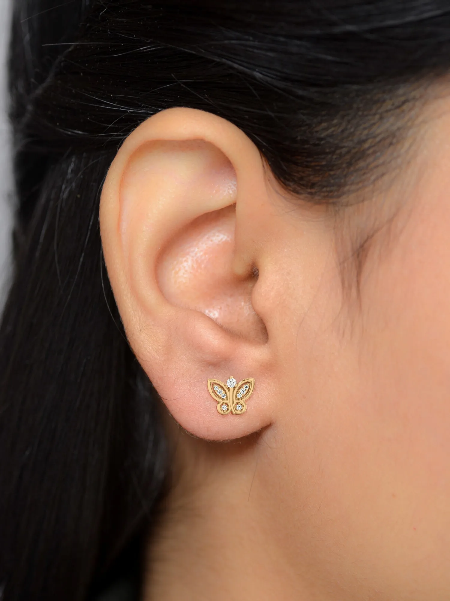 Butterfly Diamond Earring Studs In Gold