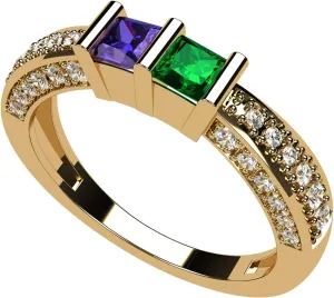 Central Diamond Center Princess Cut Birthstone Couples Ring w/CZs on 3 Sides, Sterling Silver, 10K, or 14K Gold