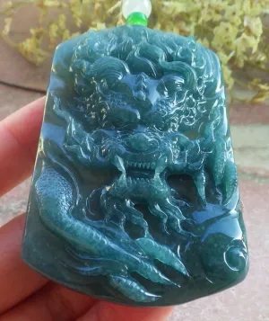 Certified Blue Green 100% A Jade jadeite Pendant Dragon ?????? 693740 AS