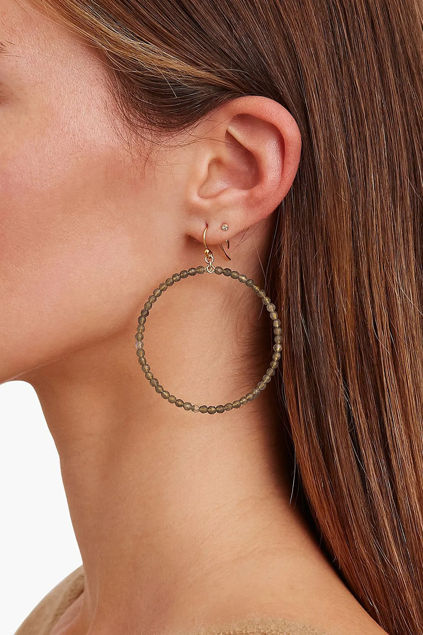 Chan Luu 2 Inch Gold Hoop Earrings in Labradorite