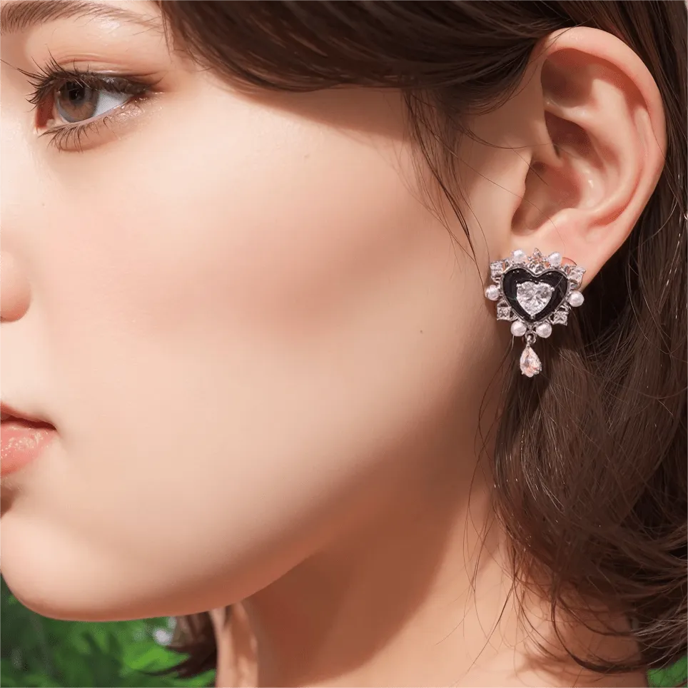 Charming Big Heart Pearl Earrings